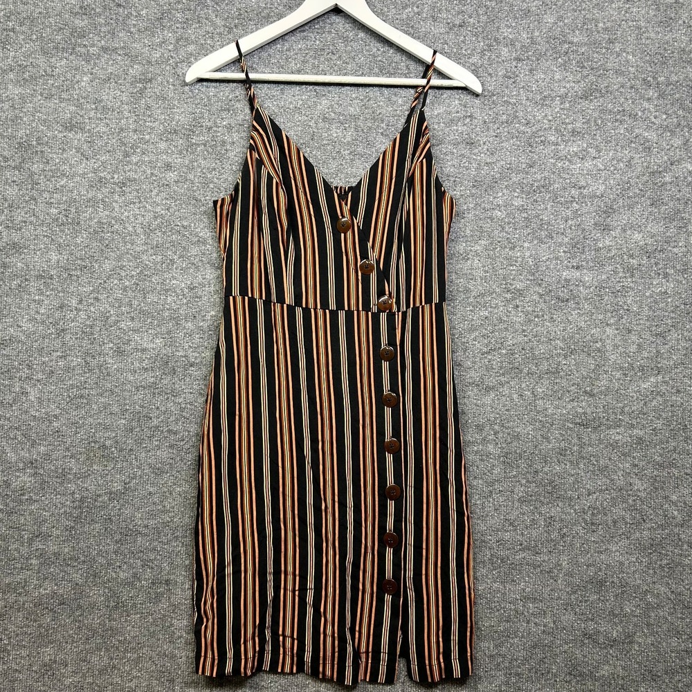 Xhilaration Sundress Womens M Black Striped Good Boho Button Front Rayon